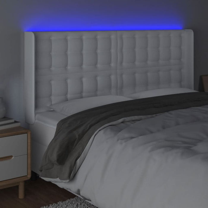 Tăblie de pat cu LED, alb, 183x16x118/128 cm, piele ecologică - WALTI WALTI
