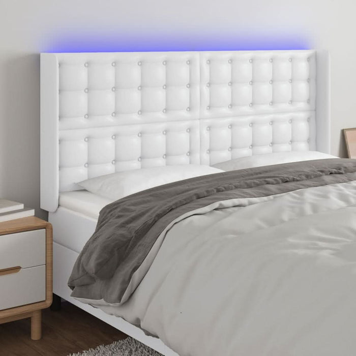 Tăblie de pat cu LED, alb, 183x16x118/128 cm, piele ecologică - WALTI WALTI