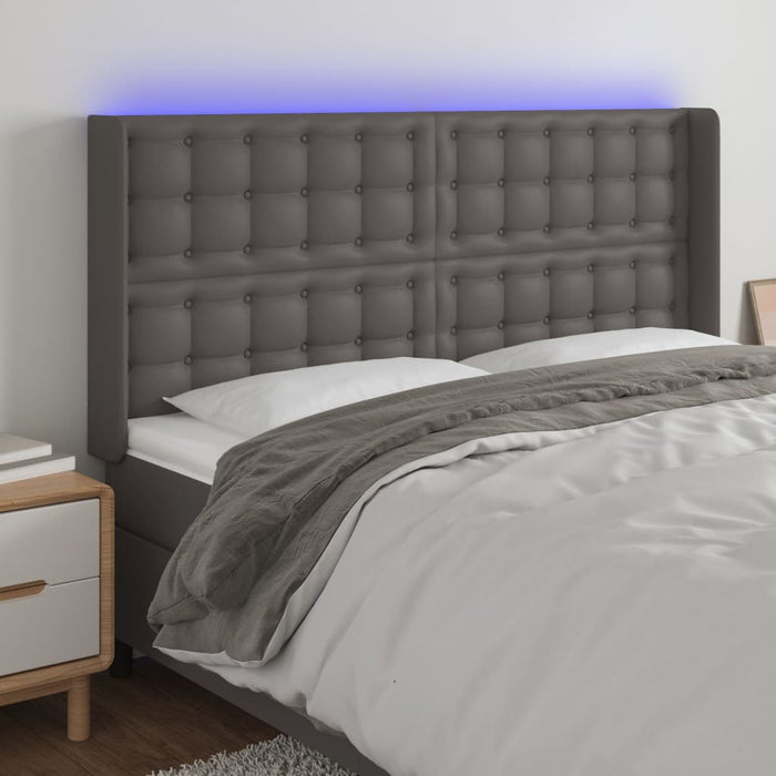 Tăblie de pat cu LED, gri, 183x16x118/128 cm, piele ecologică - WALTI WALTI