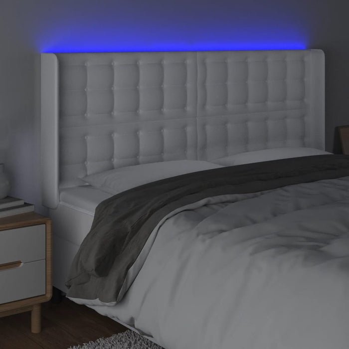 Tăblie de pat cu LED, alb, 203x16x118/128 cm, piele ecologică - WALTI WALTI