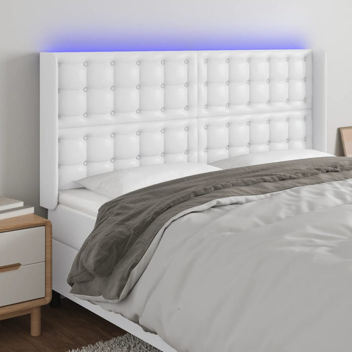 Tăblie de pat cu LED, alb, 203x16x118/128 cm, piele ecologică - WALTI WALTI