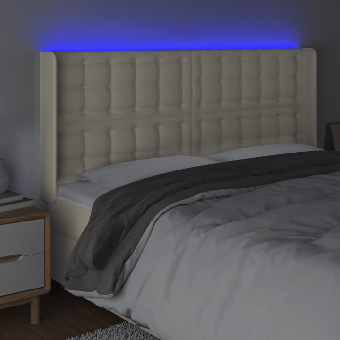 Tăblie de pat cu LED, crem, 203x16x118/128 cm, piele ecologică - WALTI WALTI