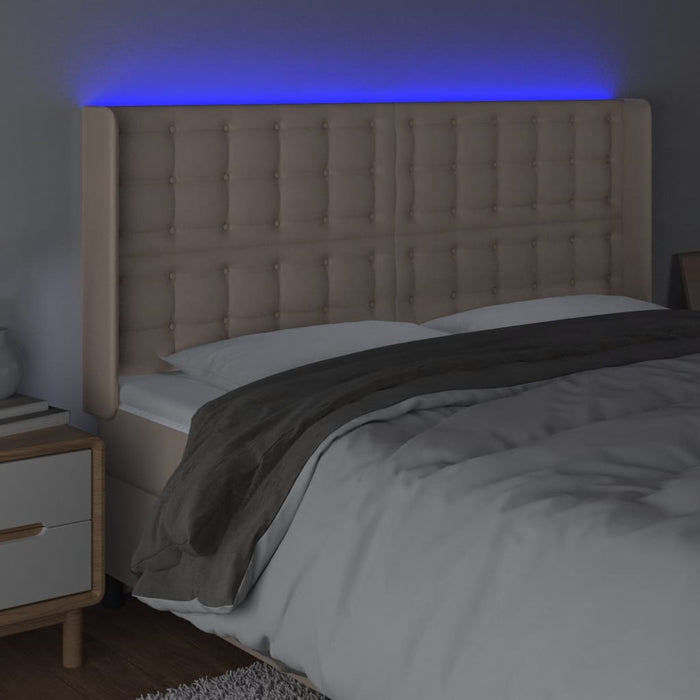 Tăblie de pat cu LED, cappuccino, 203x16x118/128 cm, piele eco - WALTI WALTI
