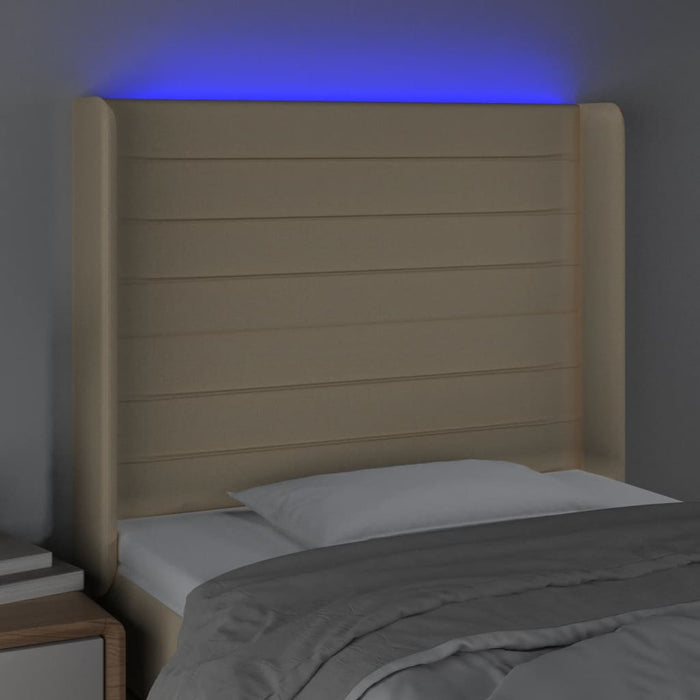 Tăblie de pat cu LED, crem, 83x16x118/128 cm, textil WALTI