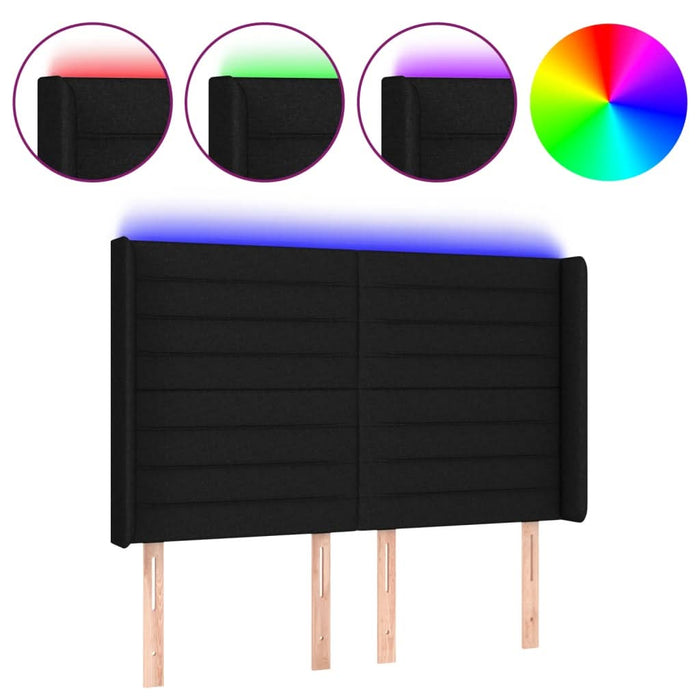 Tăblie de pat cu LED, negru, 147x16x118/128 cm, textil - WALTI WALTI