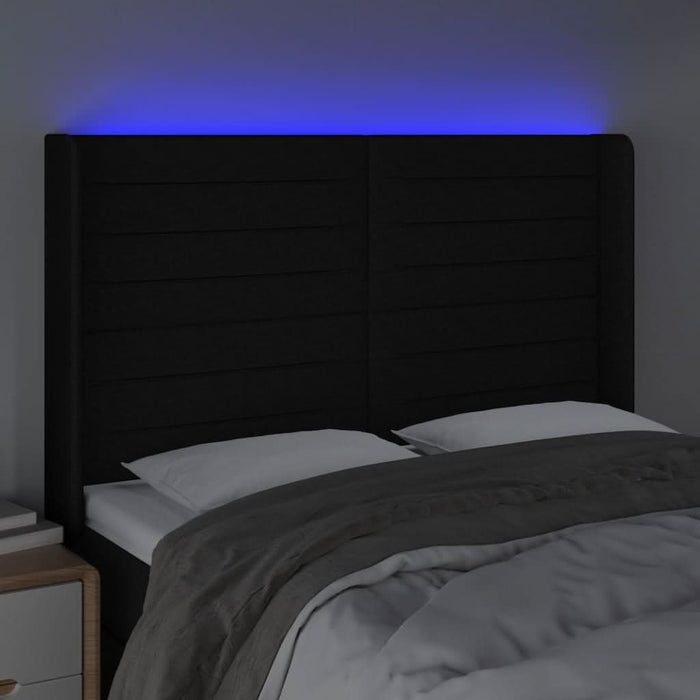 Tăblie de pat cu LED, negru, 147x16x118/128 cm, textil - WALTI WALTI