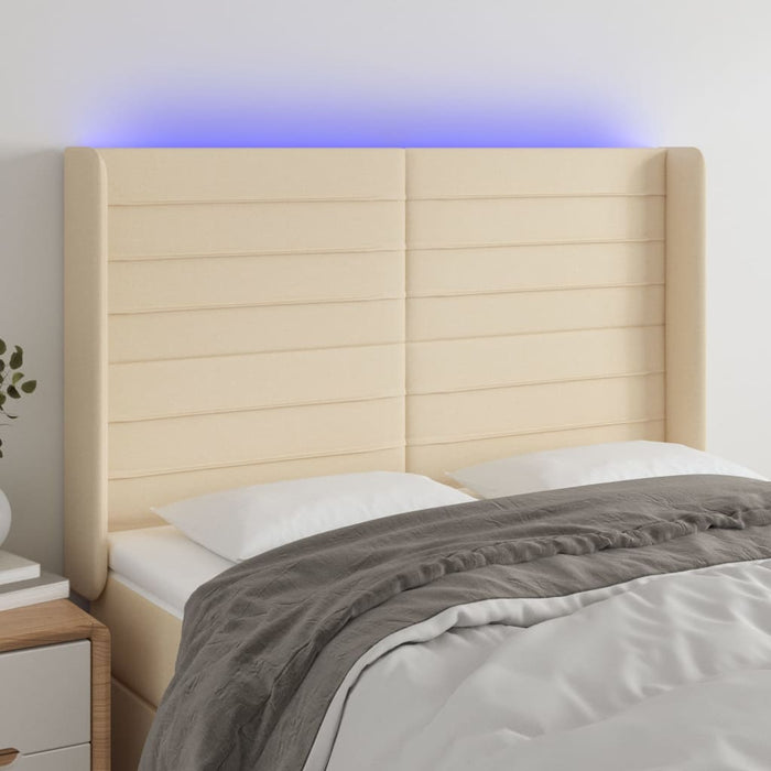 Tăblie de pat cu LED, crem, 147x16x118/128 cm, textil - WALTI WALTI