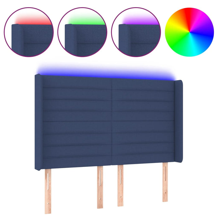 Tăblie de pat cu LED, albastru, 147x16x118/128 cm, textil - WALTI WALTI