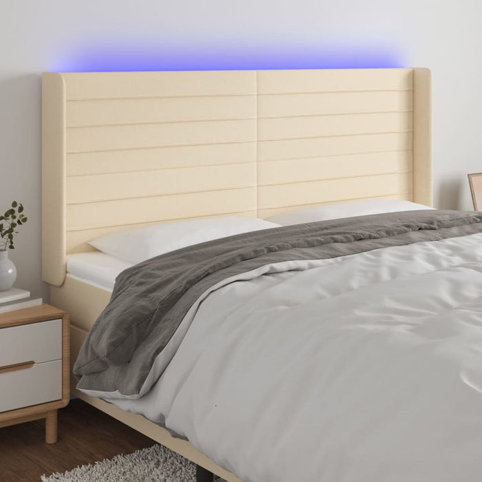 Tăblie de pat cu LED, crem, 163x16x118/128 cm, textil - WALTI WALTI