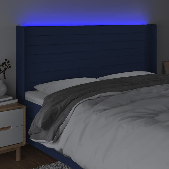 Tăblie de pat cu LED, albastru, 163x16x118/128 cm, textil - WALTI WALTI
