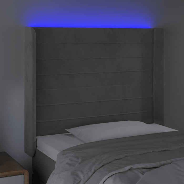 Tăblie de pat cu LED, gri deschis, 83x16x118/128 cm, catifea - WALTI WALTI