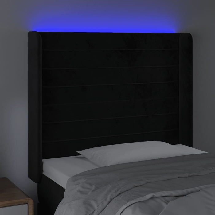 Tăblie de pat cu LED, negru, 83x16x118/128 cm, catifea - WALTI WALTI