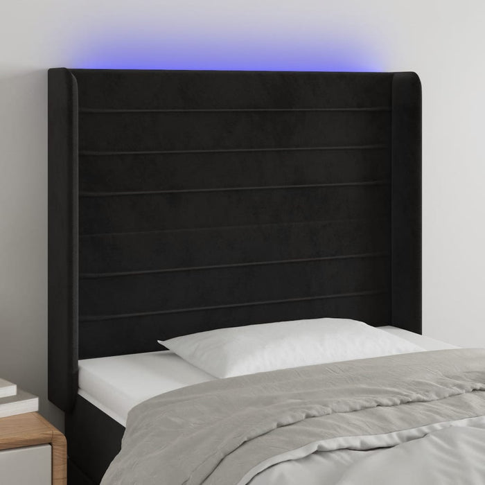 Tăblie de pat cu LED, negru, 83x16x118/128 cm, catifea - WALTI WALTI