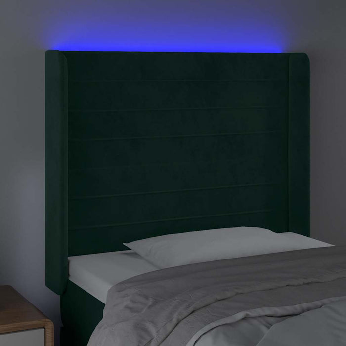 Tăblie de pat cu LED, verde închis, 83x16x118/128 cm, catifea - WALTI WALTI