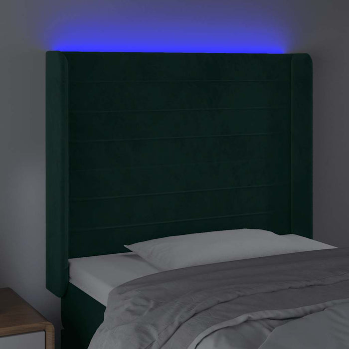 Tăblie de pat cu LED, verde închis, 93x16x118/128cm, catifea - WALTI WALTI