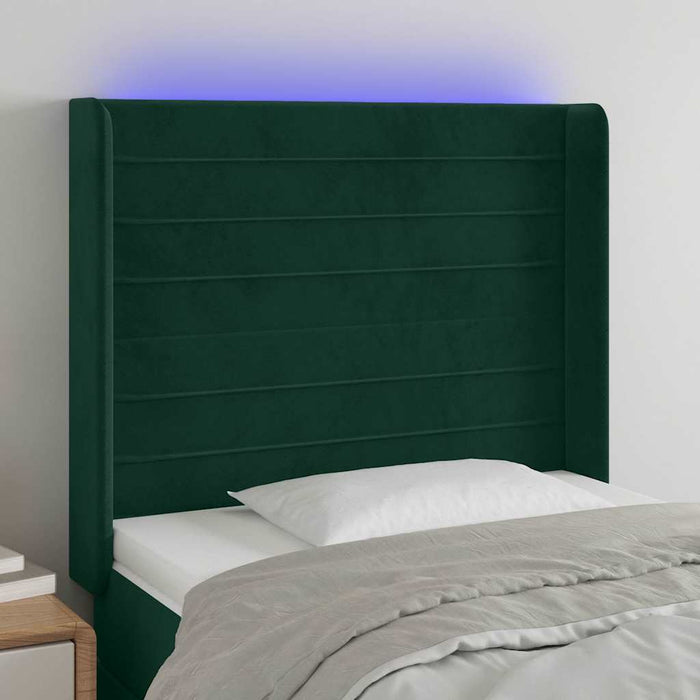 Tăblie de pat cu LED, verde închis, 93x16x118/128cm, catifea - WALTI WALTI