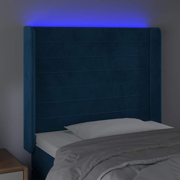 Tăblie de pat cu LED, albastru închis, 93x16x118/128cm, catifea - WALTI WALTI