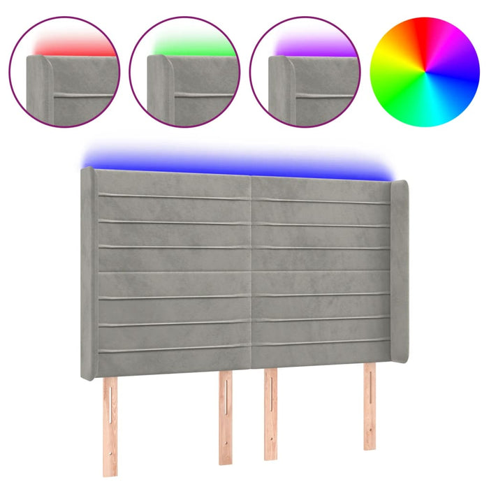 Tăblie de pat cu LED, gri deschis, 147x16x118/128 cm, catifea - WALTI WALTI