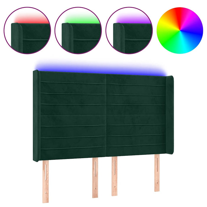 Tăblie de pat cu LED, verde închis, 147x16x118/128 cm, catifea - WALTI WALTI
