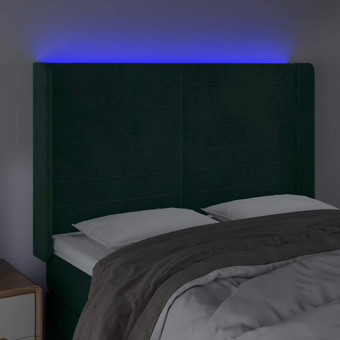 Tăblie de pat cu LED, verde închis, 147x16x118/128 cm, catifea - WALTI WALTI