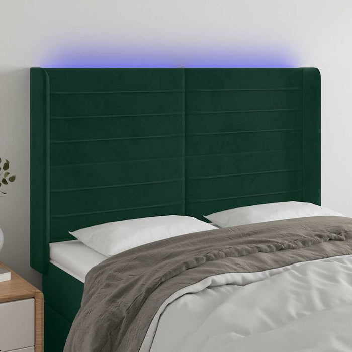 Tăblie de pat cu LED, verde închis, 147x16x118/128 cm, catifea - WALTI WALTI