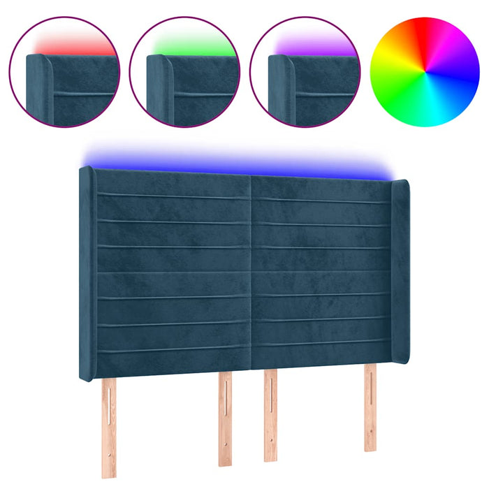 Tăblie de pat cu LED, albastru închis, 147x16x118/128cm catifea - WALTI WALTI