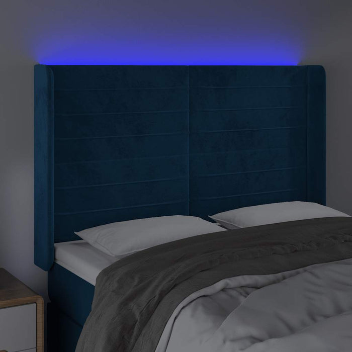Tăblie de pat cu LED, albastru închis, 147x16x118/128cm catifea - WALTI WALTI