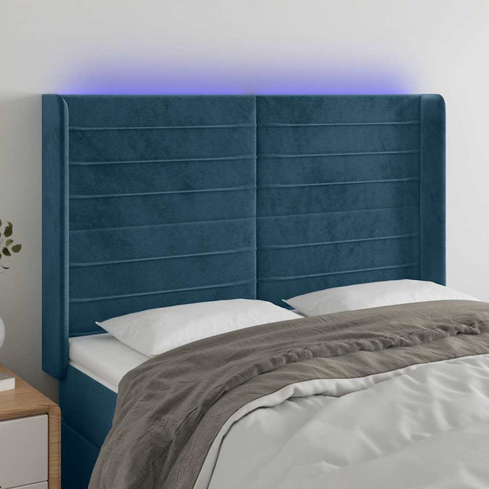 Tăblie de pat cu LED, albastru închis, 147x16x118/128cm catifea - WALTI WALTI