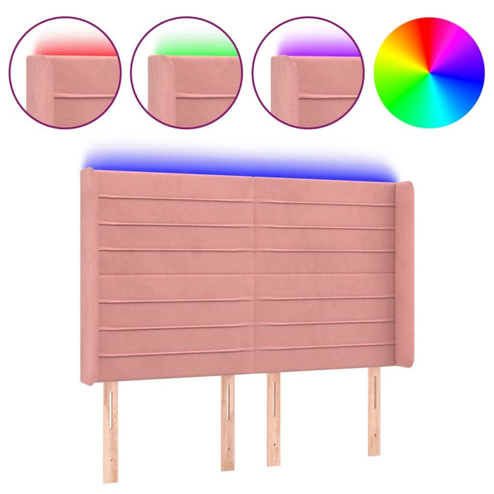 Tăblie de pat cu LED, roz, 147x16x118/128 cm, catifea - WALTI WALTI