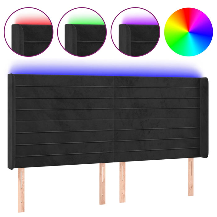 Tăblie de pat cu LED, negru, 163x16x118/128 cm, catifea - WALTI WALTI