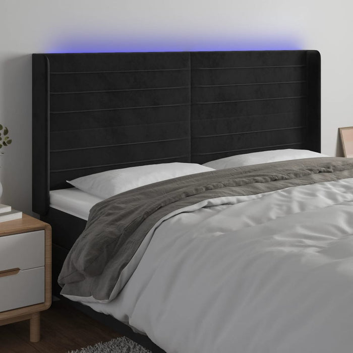 Tăblie de pat cu LED, negru, 163x16x118/128 cm, catifea - WALTI WALTI