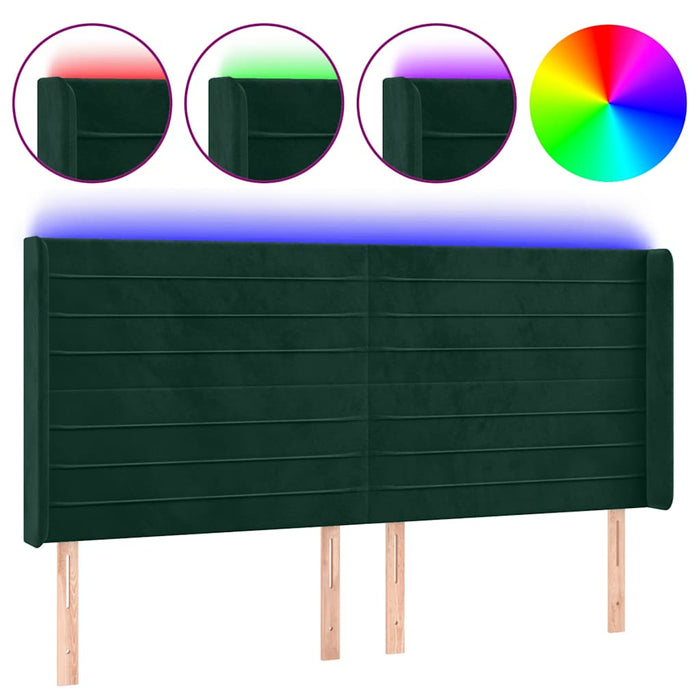 Tăblie de pat cu LED, verde închis, 163x16x118/128 cm, catifea - WALTI WALTI
