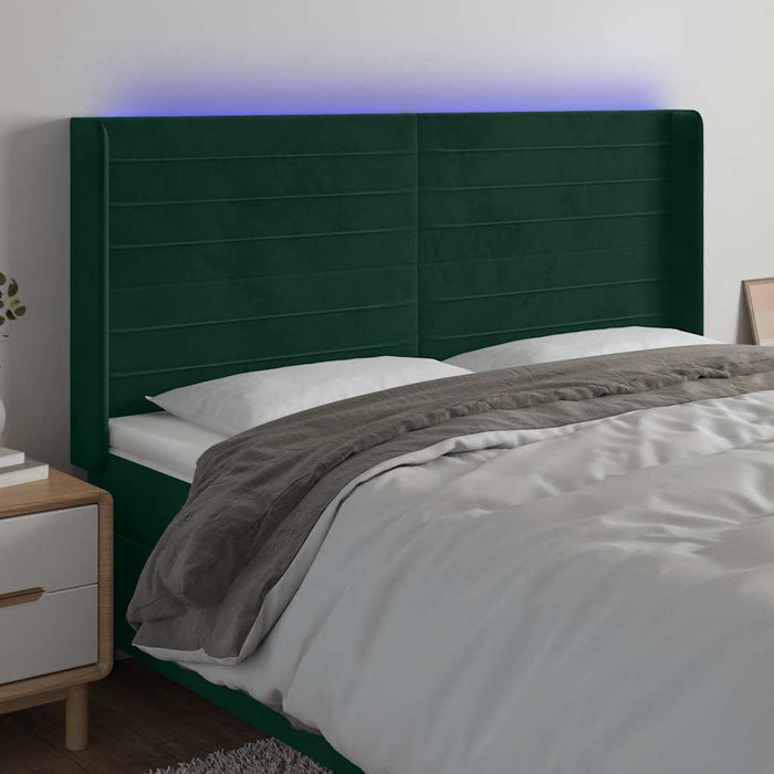 Tăblie de pat cu LED, verde închis, 163x16x118/128 cm, catifea - WALTI WALTI