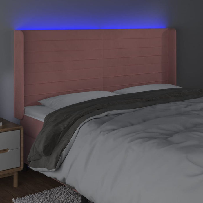 Tăblie de pat cu LED, roz, 163x16x118/128 cm, catifea - WALTI WALTI