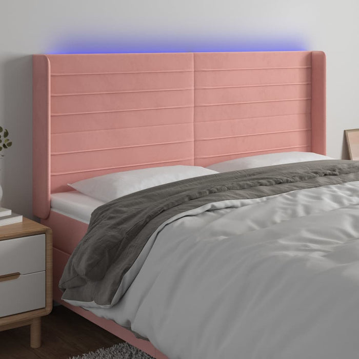 Tăblie de pat cu LED, roz, 163x16x118/128 cm, catifea - WALTI WALTI