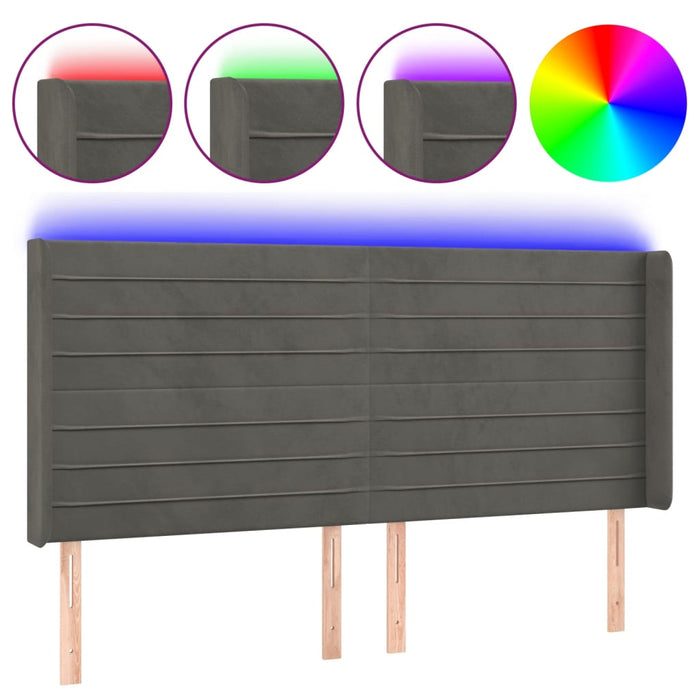 Tăblie de pat cu LED, gri închis, 183x16x118/128 cm, catifea - WALTI WALTI