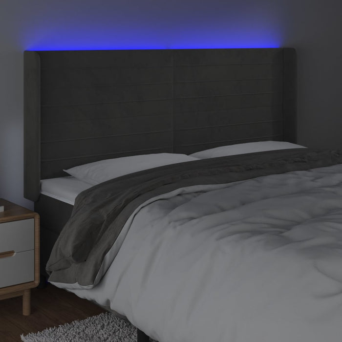 Tăblie de pat cu LED, gri închis, 183x16x118/128 cm, catifea - WALTI WALTI