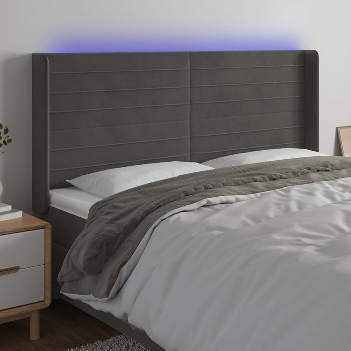 Tăblie de pat cu LED, gri închis, 183x16x118/128 cm, catifea - WALTI WALTI