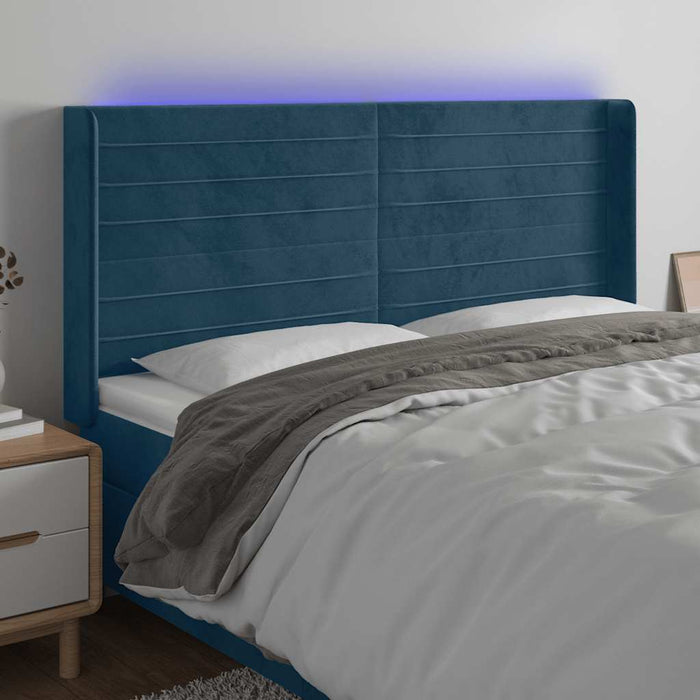 Tăblie de pat cu LED, albastru închis, 183x16x118/128cm catifea - WALTI WALTI