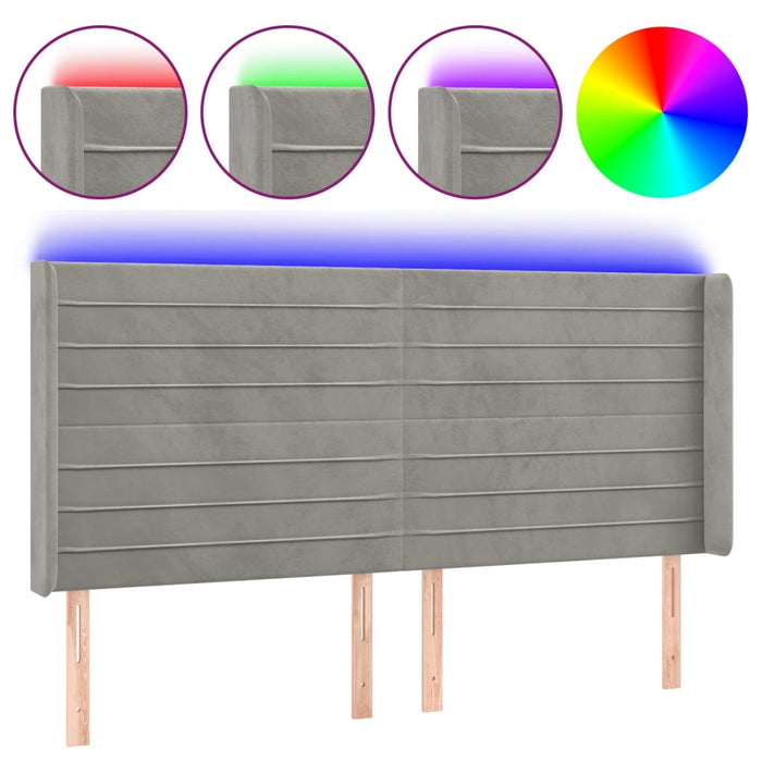 Tăblie de pat cu LED, gri deschis, 203x16x118/128 cm, catifea - WALTI WALTI