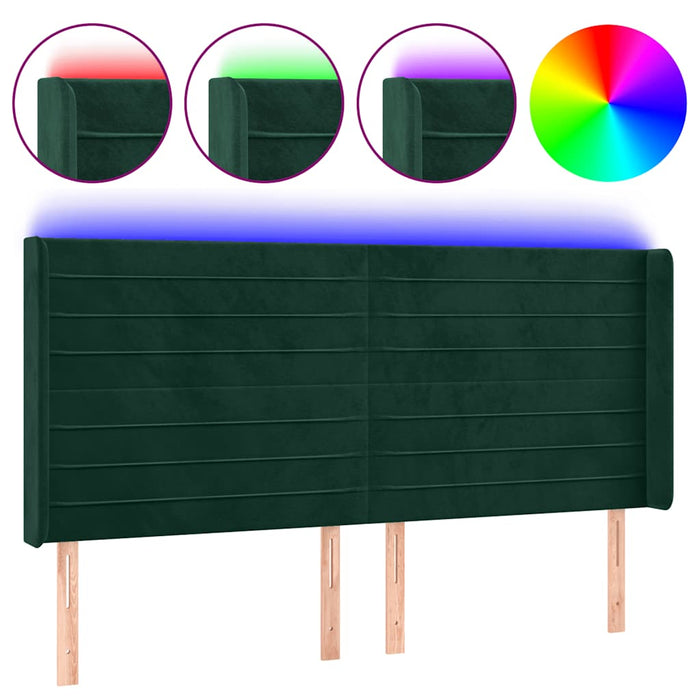Tăblie de pat cu LED, verde închis, 203x16x118/128 cm, catifea - WALTI WALTI
