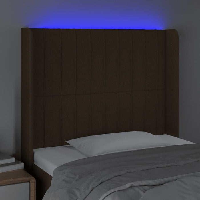 Tăblie de pat cu LED, maro închis, 83x16x118/128 cm, textil WALTI