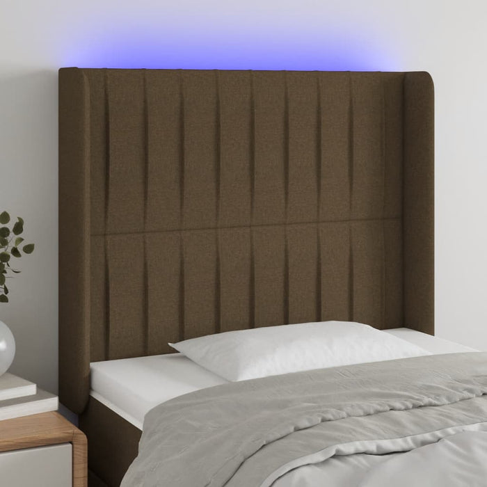 Tăblie de pat cu LED, maro închis, 83x16x118/128 cm, textil WALTI