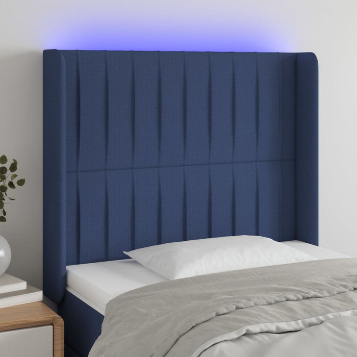 Tăblie de pat cu LED, albastru, 83x16x118/128 cm, textil - WALTI WALTI