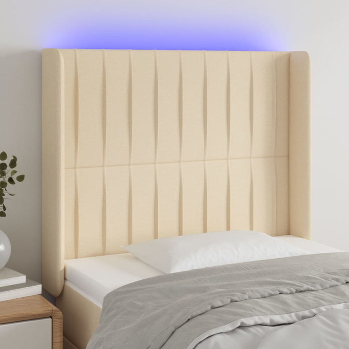 Tăblie de pat cu LED, crem, 93x16x118/128 cm, textil - WALTI WALTI