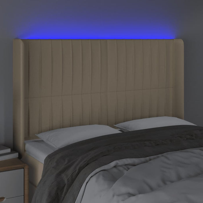 Tăblie de pat cu LED, crem, 147x16x118/128 cm, textil - WALTI WALTI