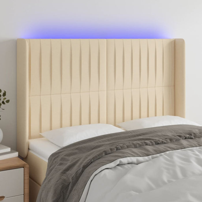 Tăblie de pat cu LED, crem, 147x16x118/128 cm, textil - WALTI WALTI