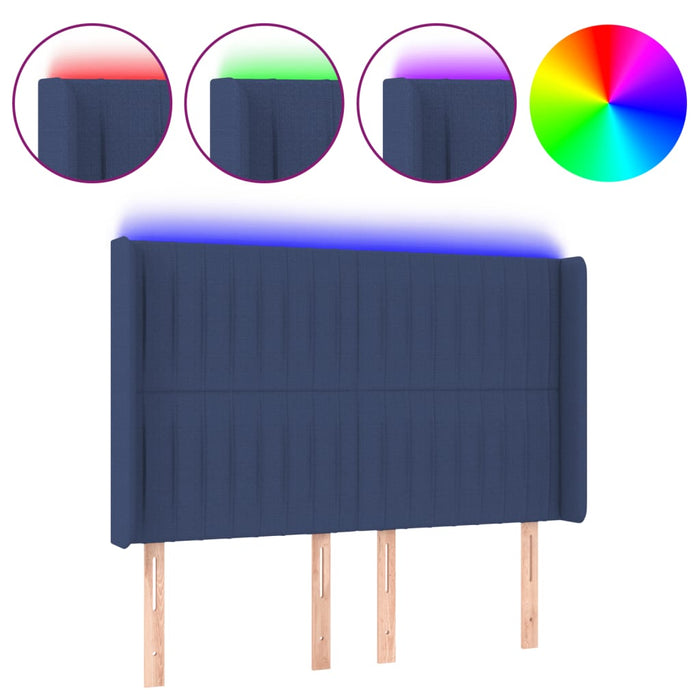 Tăblie de pat cu LED, albastru, 147x16x118/128 cm, textil - WALTI WALTI