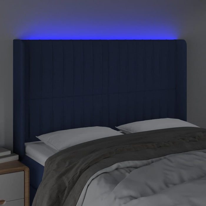 Tăblie de pat cu LED, albastru, 147x16x118/128 cm, textil - WALTI WALTI