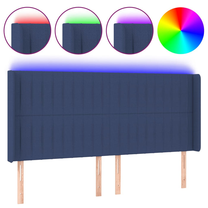 Tăblie de pat cu LED, albastru, 163x16x118/128 cm, textil WALTI